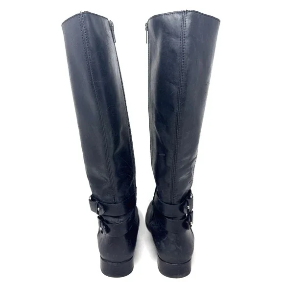 Frye Christie Tall Riding Boots Womens Sz 7.5 Black Leather 2 Buckles Equestrian - Picture 5 of 16